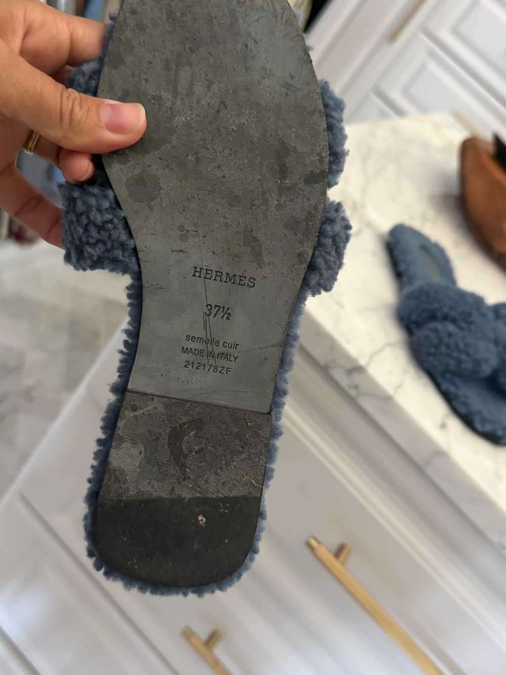 Hermes Blue Sherpa Knot Slide Sandals - Picture 2 of 4